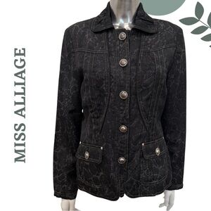 Miss Alliage Black Stretch Denim Jacket - Size 10P (Petite)